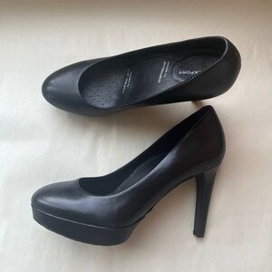 Rockport Adidas Adiprene Black Leather Janae Platform Stiletto Heels Pumps 7.5